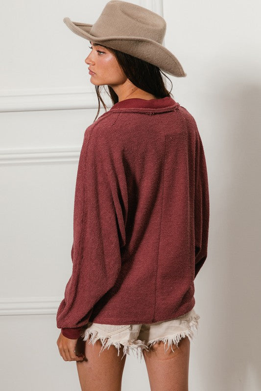 Lottie Button Detail Pullover: Marsala