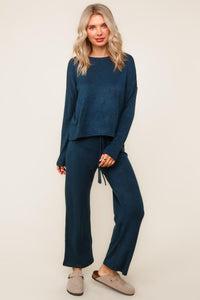 Evergreen Cozy Hacci Lounge Set – Soft Knit Top & Straight-Leg Pant Duo | Northern Belle Boutique