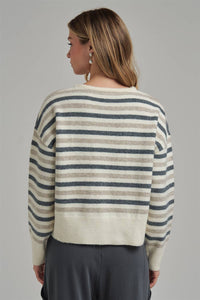 Keeping It Casual Stripe Sweater: Charcoal/ Oatmeal