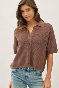 The Maren Crochet Collared Sweater: Coco