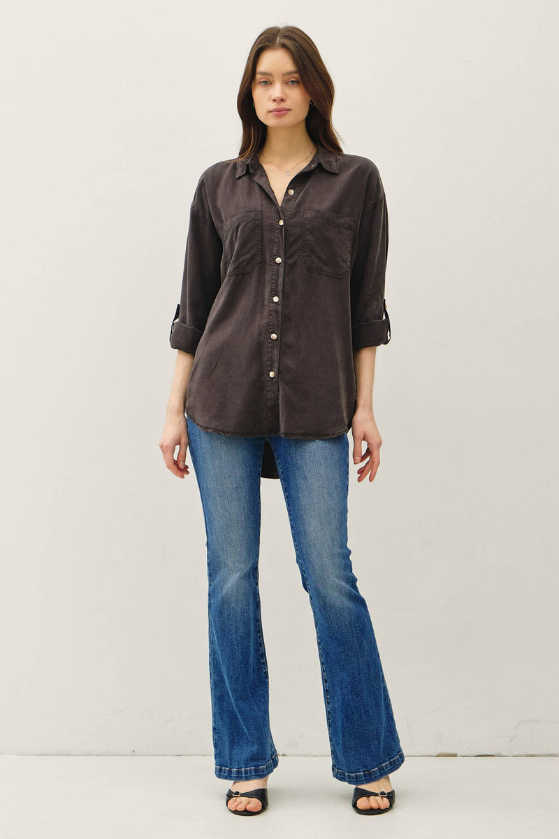 The Sadie Soft-Washed Oversized Button Down – Available in Sage and Charcoal