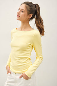 The Lila Lace Trim Rib Top: Banana