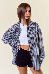 Vivianne Houndstooth Jacquard Knit Button-Down Shaket