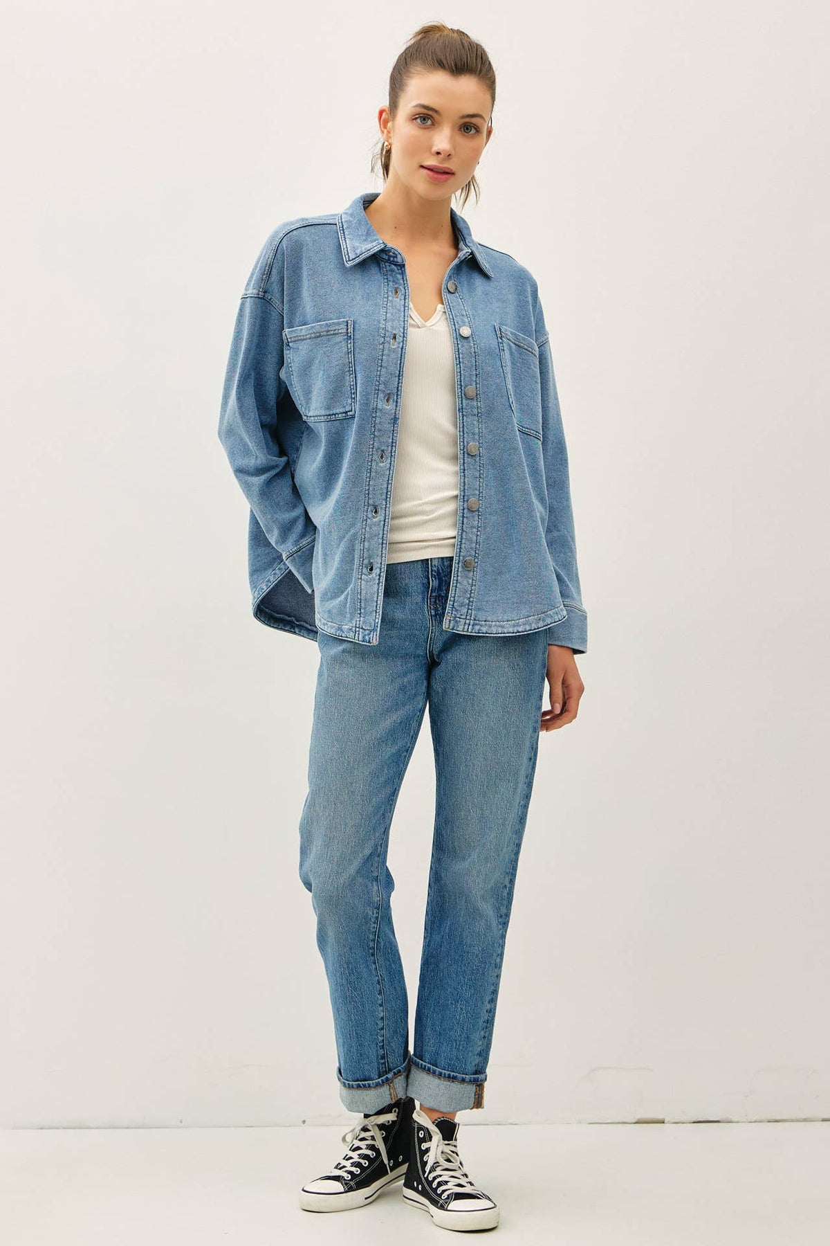 The Dylan Ultra Soft Stretch Denim Shacket