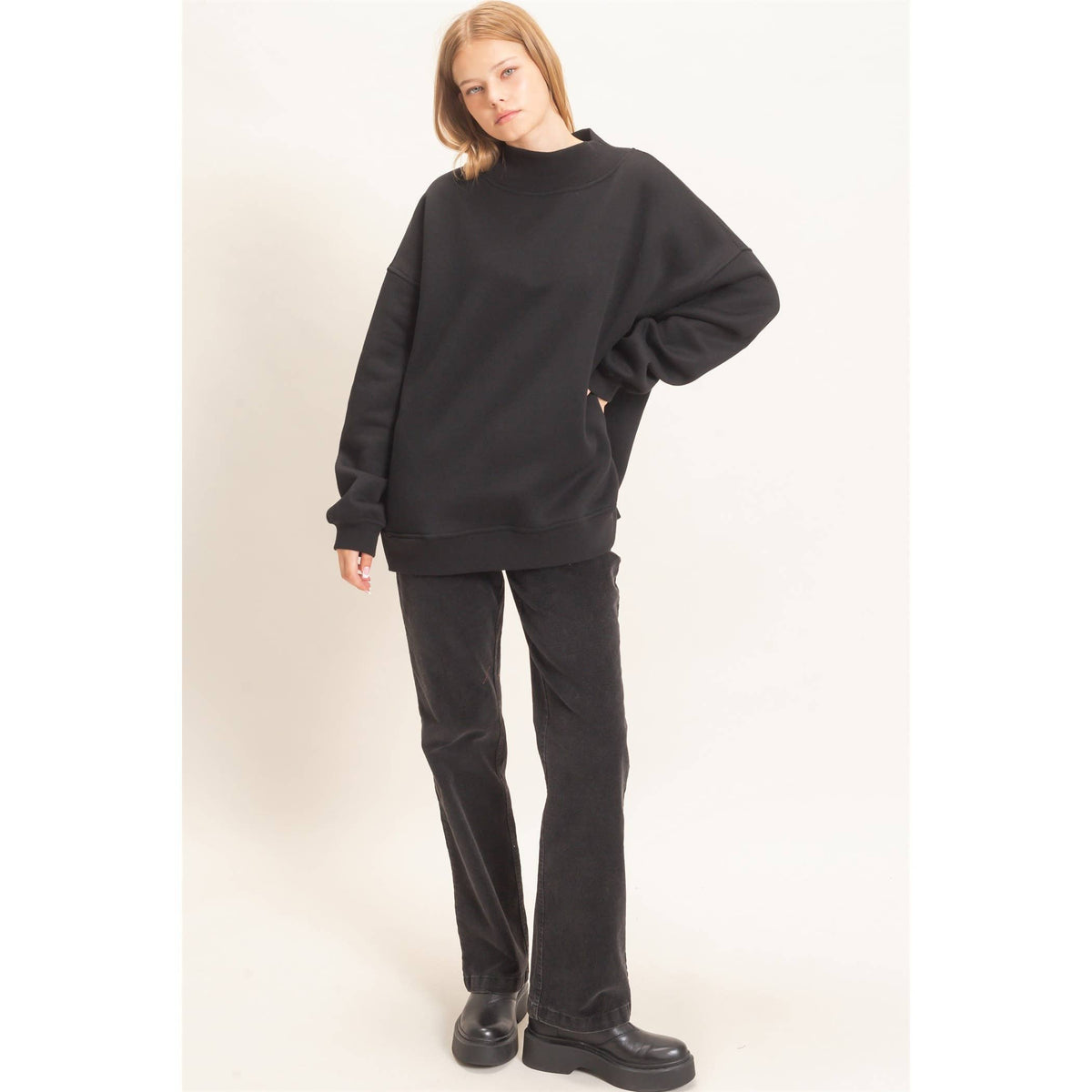 Enzyme Washed Mock Neck Sweatshirt: H.GRAY / S-M-L(2-2-2)
