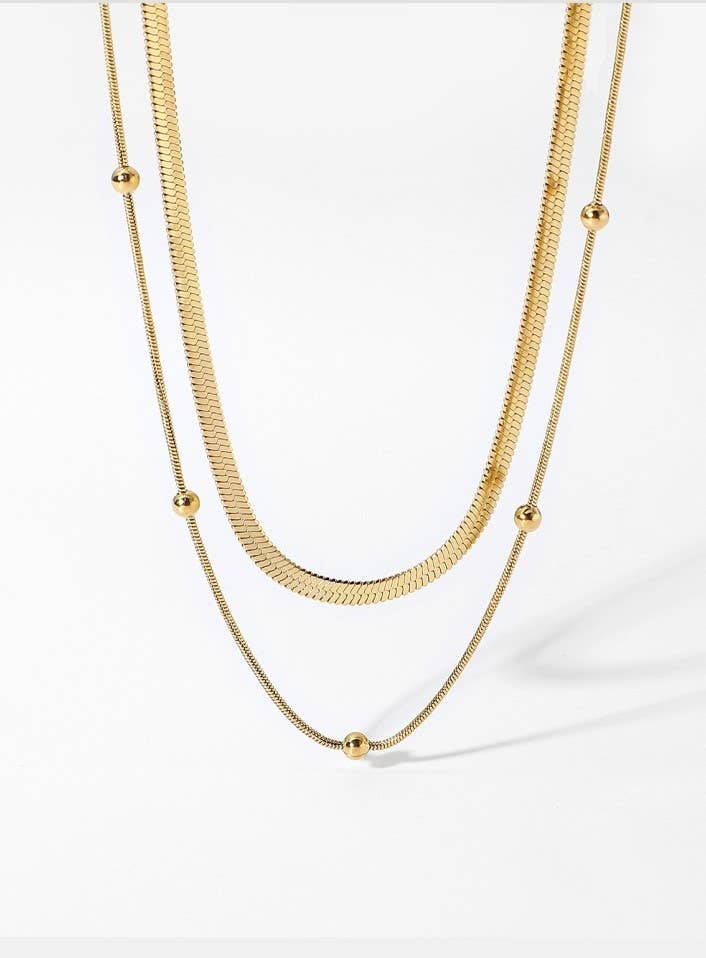 Isla Herringbone Layered Snake Chain Necklace – 18K Gold Stainless Steel Tarnish-Free Jewelry