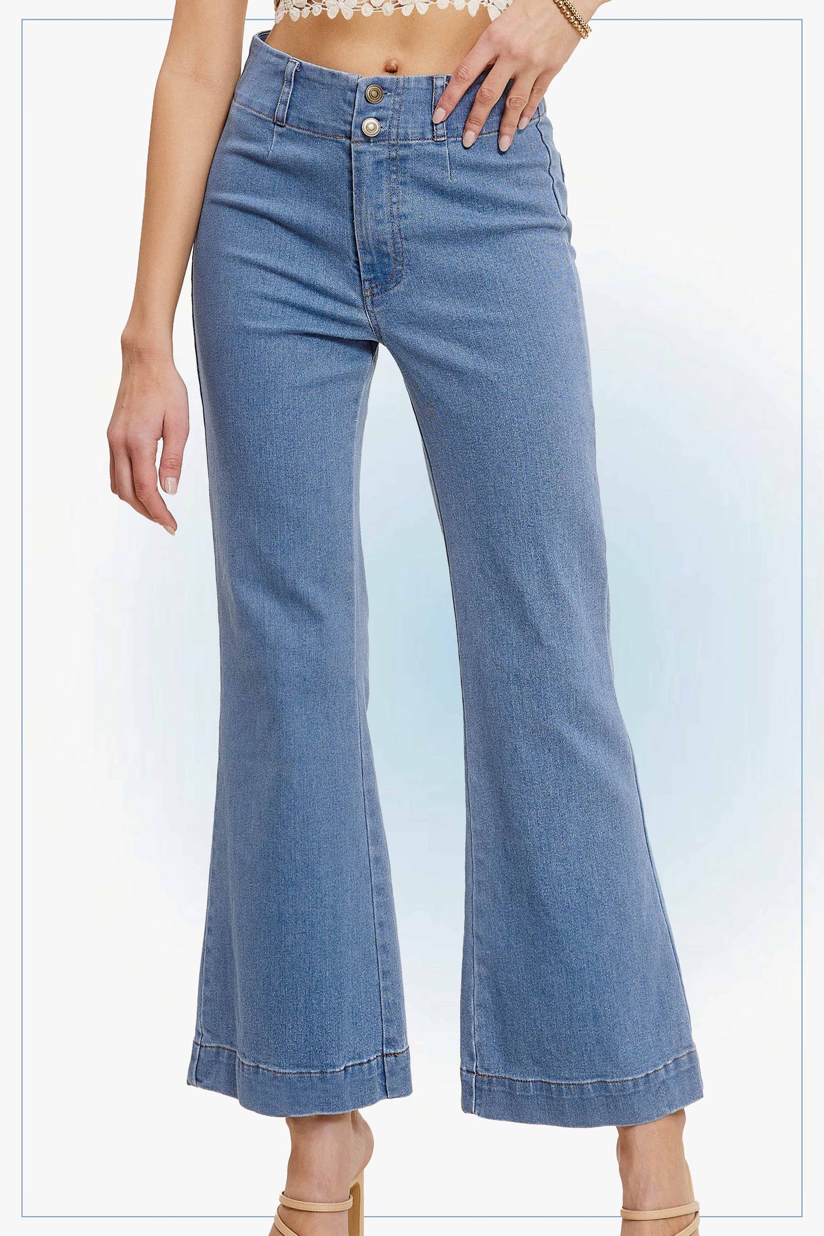 Olive High Rise Wide Leg Flare Pants – Soft Washed Stretch Denim