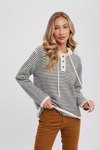 Nic Stripe Henley Sweater-Cream/Black