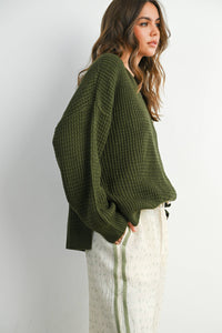 Everyday Essential Waffle Knit Sweater: Olive