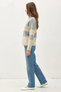 The Clover Colorblock Stripe Knit Sweater: Grey