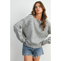 Cloud Stripe Crewneck Sweater-BMW8384: NAVY / IVORY / S