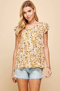 Lydia Floral Printed Short Ruffled Sleeves