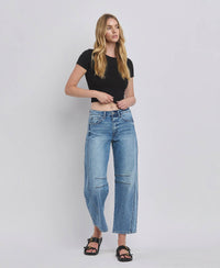 Vervet By FLying Monkey "Katie"  Barrel Leg Jeans – Cropped Seam Detail Denim