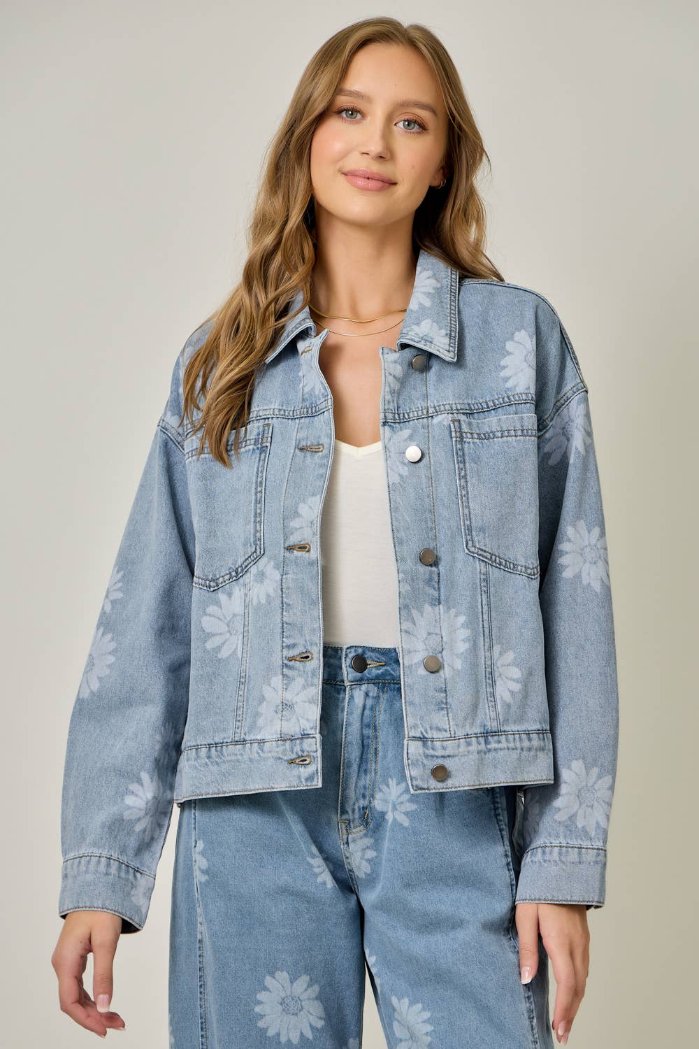 The Brixton Floral Denim Jacket: Light Wash