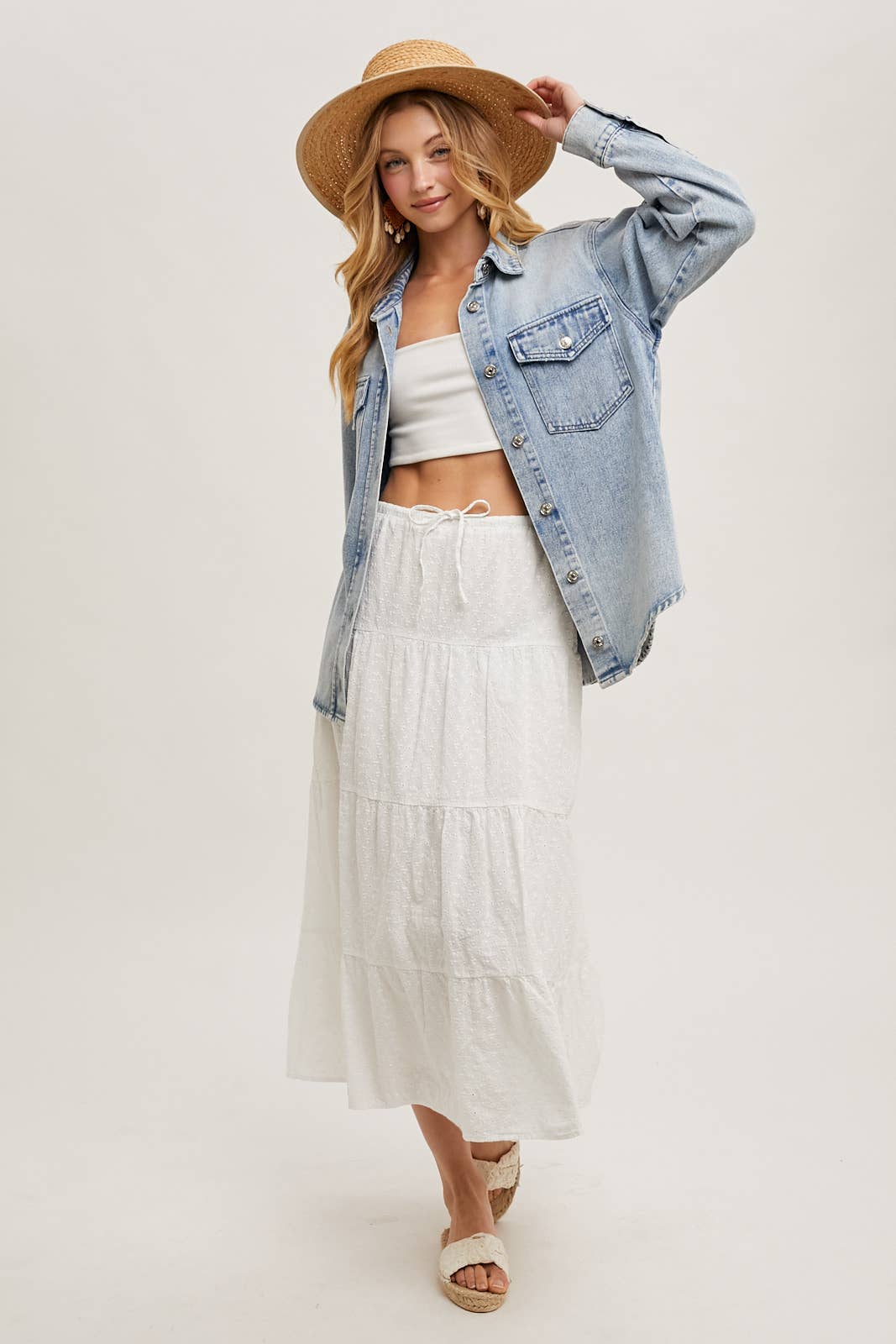 The Camille Washed Denim Shirt Jacket: Light Wash – Relaxed Button Down Shacket