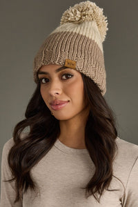 Aspen Ridge Color Block Knit Pom Beanie – Fleece Lined Winter Hat