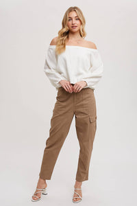 Mikey Linen Off the Shoulder Balloo Hem Top: Ivory