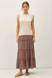 The Millie Crochet Trim Tank: Natural
