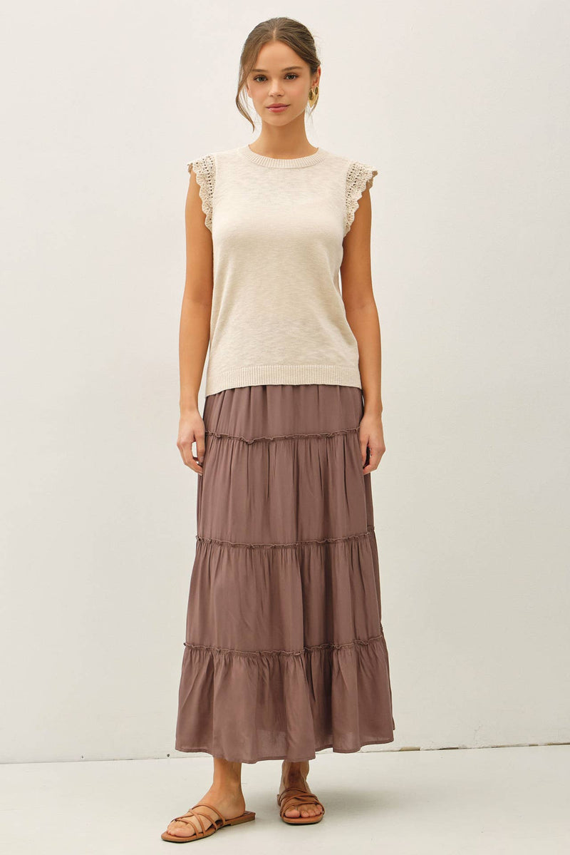 The Millie Crochet Trim Tank: Natural