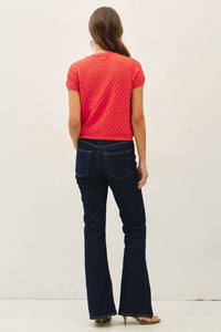Eloise Pointelle Knit Cardigan: Tomato Red