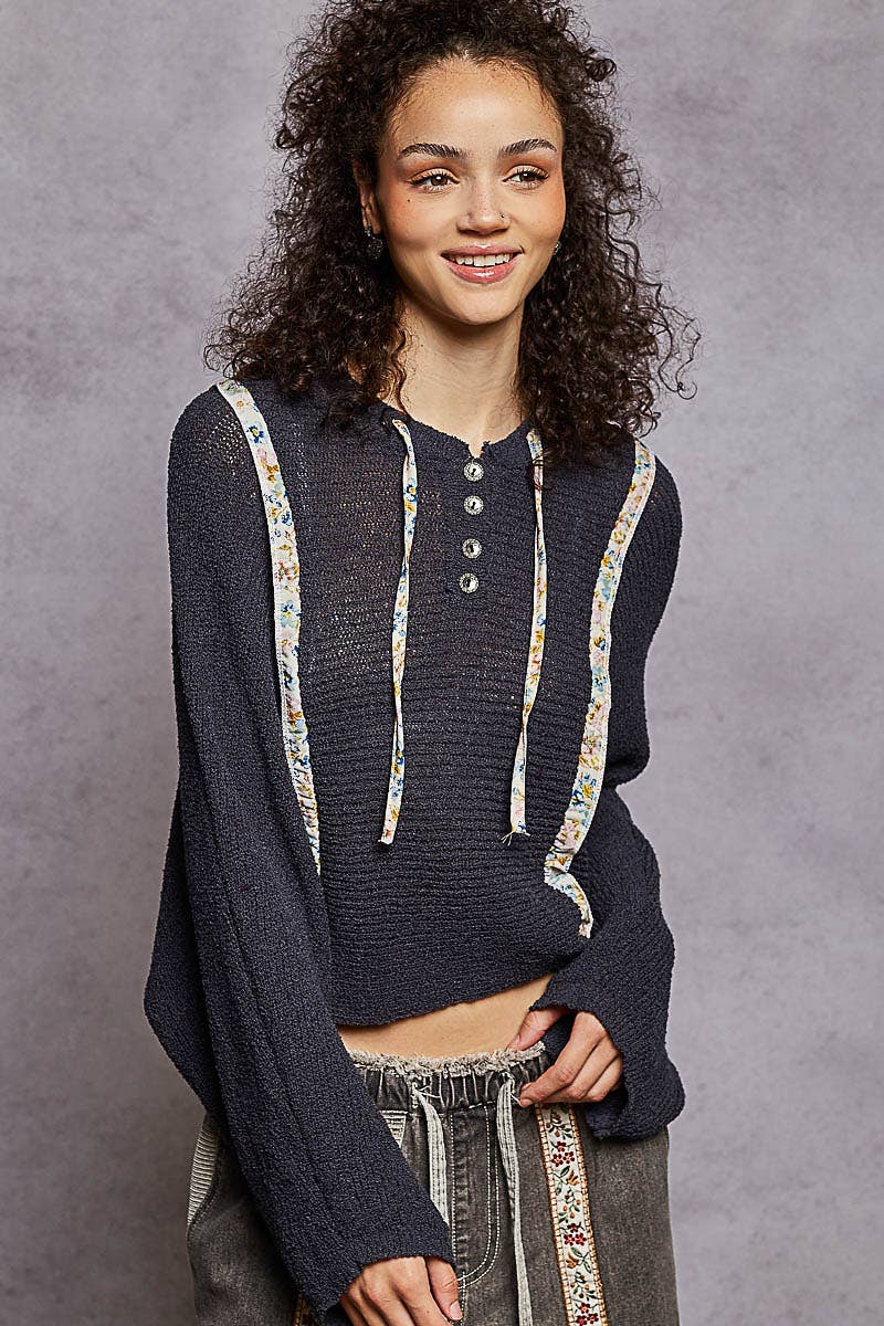 Rosalie Cropped Hooded Knit Sweater – Lightweight Long Sleeve Textured Hoodie Top for Women