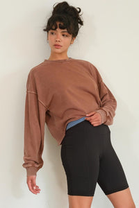 Sunday Cozy Cropped Raw Hem Crew Sweatshirt