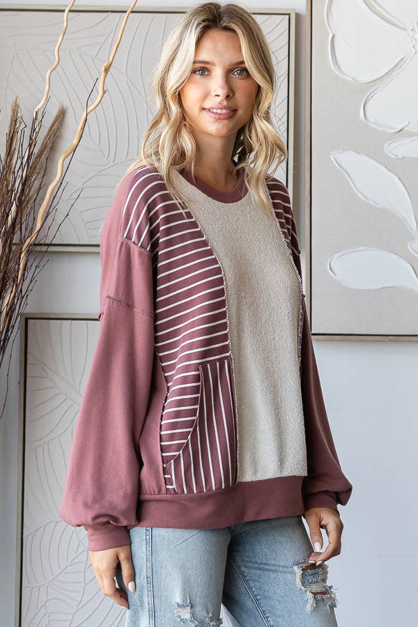 Ambria Casual Long Sleeve Top: Vintage Burgundy