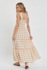 The Daisy Gingham Maxi Dress: Taupe