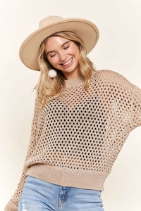 Goldie Fishnet Sweater- Taupe