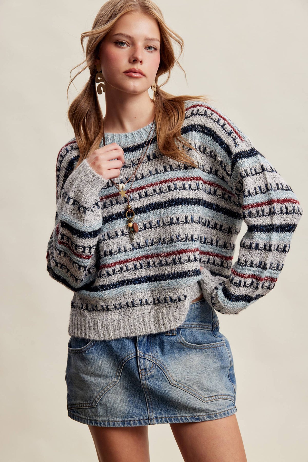 Good Mix Textured Stripe Sweater: Navy