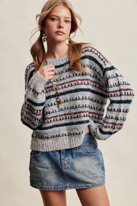 Good Mix Textured Stripe Sweater: Navy