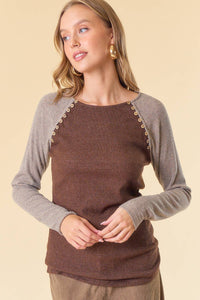 The Jolene Button Detail Knit Top – Mocha