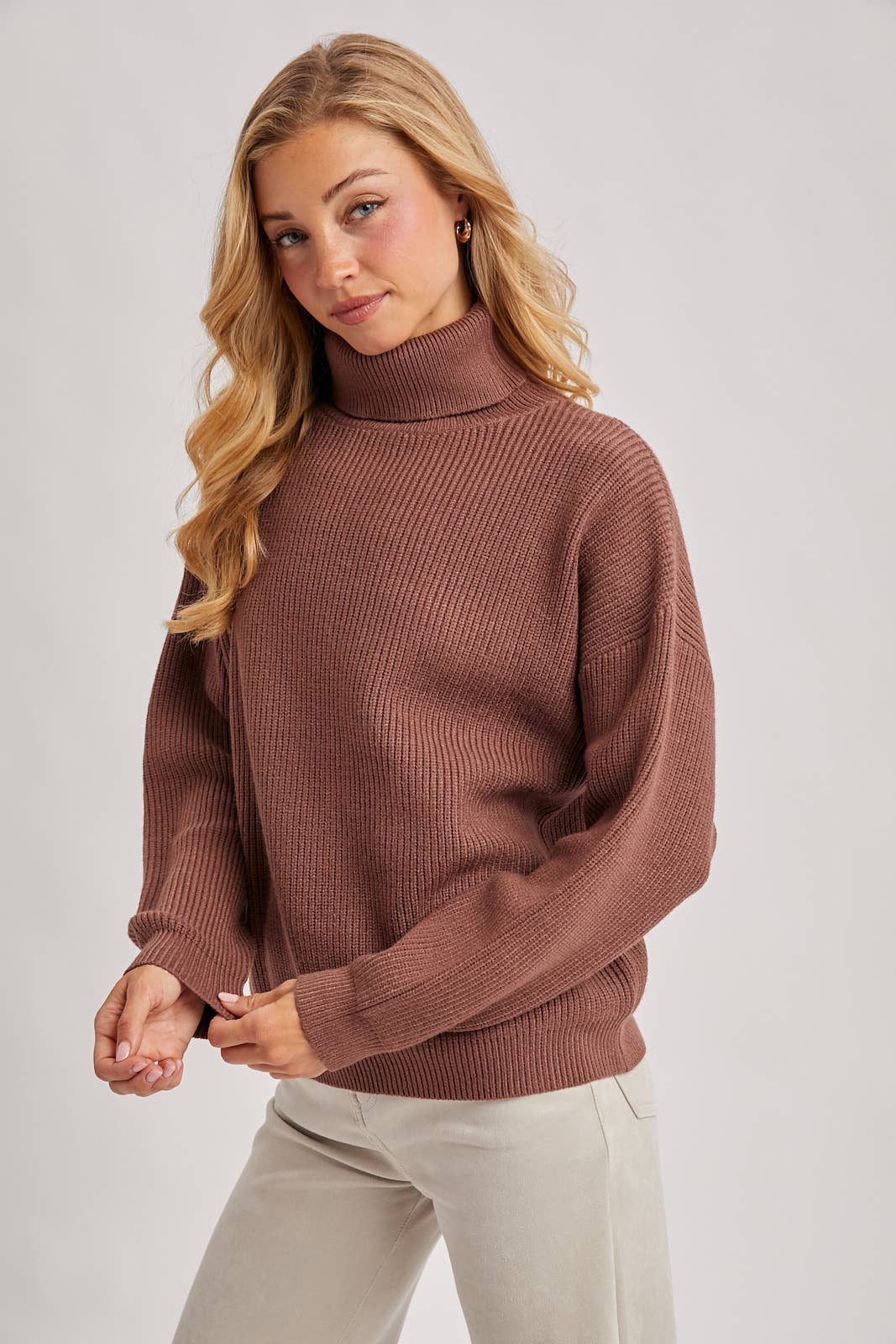 The Cocoa Club Ribbed Knit Turtleneck Sweater: Mocha