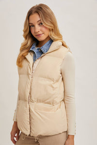 Riverton Layered Look Puffer Vest – Women’s Denim Trim Padded Vest, Fall Winter Zip-Up Outerwear