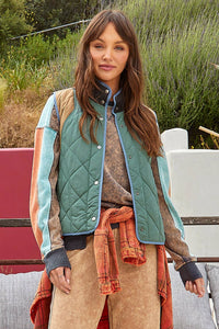 Stacey Color Block Padded Vest: Green Mix