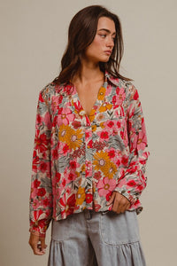 Flower Child Vibrant Floral Long Sleeve Blouse: Pink/Multi