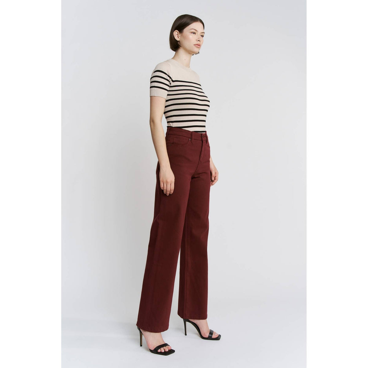 Mica Denim "Rowan" High Rise Wide Leg Jeans – Merlot