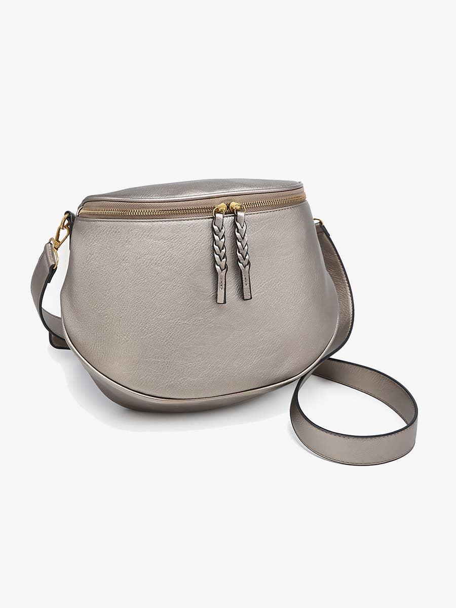 Jen & Co. Megan Distressed Sling Bag: Brown  – Vegan Leather Crossbody with Guitar Strap