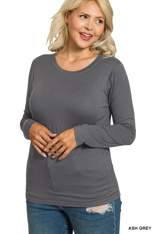 Everly Brushed Microfiber Long Sleeve Tee – Buttery Soft Crewneck Basic (S–3X)