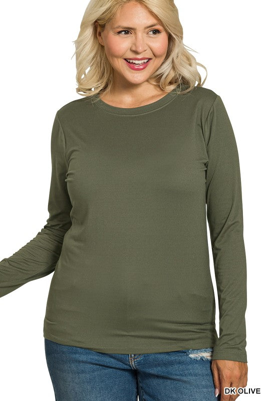 Everly Brushed Microfiber Long Sleeve Tee – Buttery Soft Crewneck Basic (S–3X)