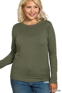 Everly Brushed Microfiber Long Sleeve Tee – Buttery Soft Crewneck Basic (S–3X)