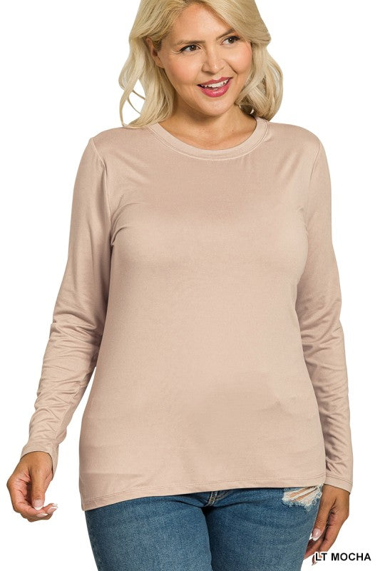 Everly Brushed Microfiber Long Sleeve Tee – Buttery Soft Crewneck Basic (S–3X)