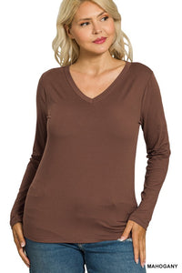 Harper Brushed Microfiber V-Neck Long Sleeve Tee – Buttery Soft Basic (S–3X)