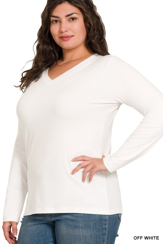 Harper Brushed Microfiber V-Neck Long Sleeve Tee – Buttery Soft Basic (S–3X)