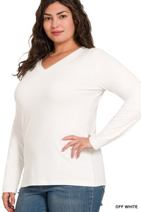 Harper Brushed Microfiber V-Neck Long Sleeve Tee – Buttery Soft Basic (S–3X)