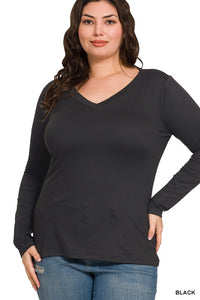 Harper Brushed Microfiber V-Neck Long Sleeve Tee – Buttery Soft Basic (S–3X)