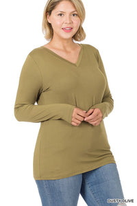 Harper Brushed Microfiber V-Neck Long Sleeve Tee – Buttery Soft Basic (S–3X)