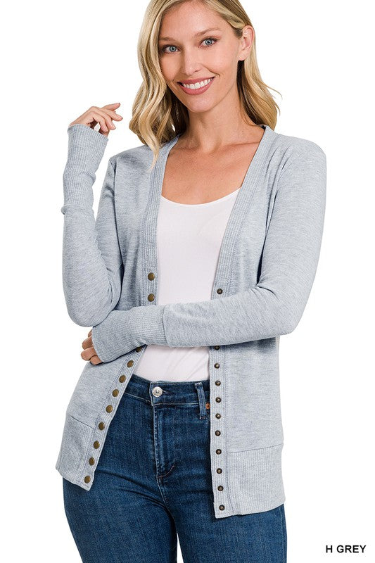 Lightweight Snap Button Cardigan with Ribbed Detail | Breezy Spring & Summer Layer