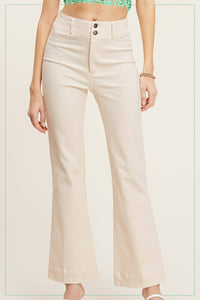 Olive High Rise Wide Leg Flare Pants – Soft Washed Stretch Denim