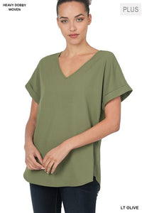 Rebecca Rolled Sleeve Plus Size Lightweight Short Sleeve Blouse-